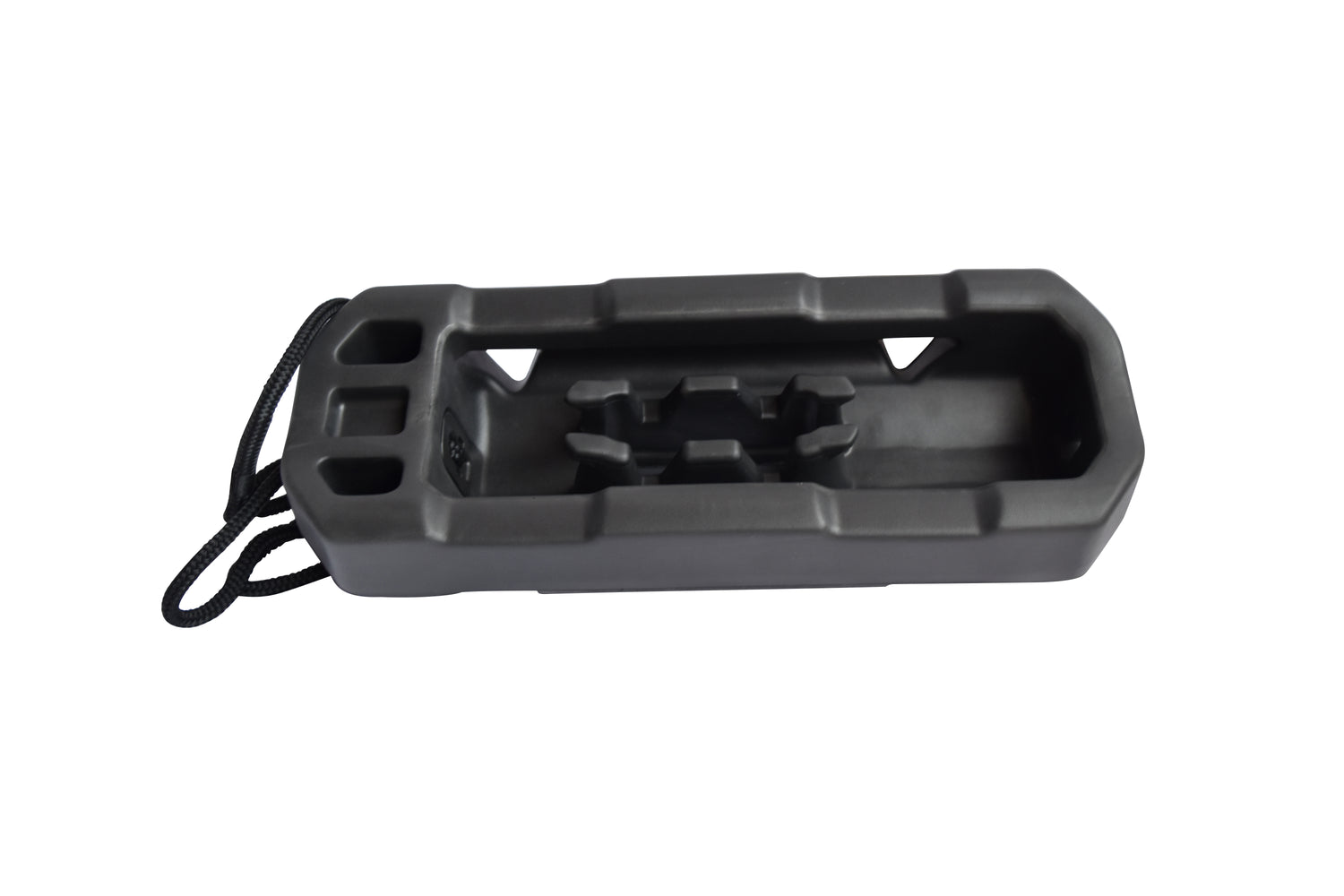 Fatsac black boat bumper with handle and dock line.