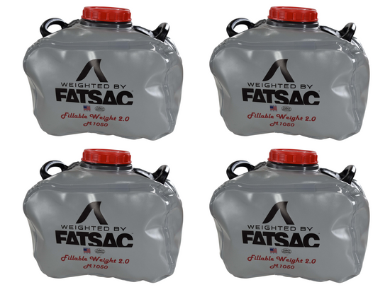 Four Mega Fill 50 Pounders with red caps and black fittings.