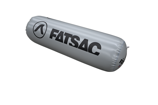Gray FATSAC inflatable boat bumper with logo.