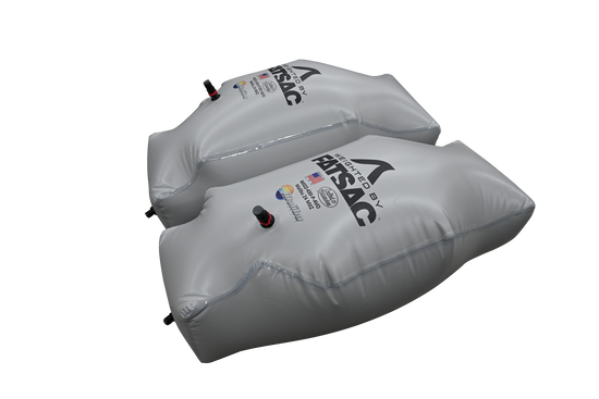 Two gray inflatable FATSAC ballast bags, MALIBU MXZ24 PNP KIT for surfing.