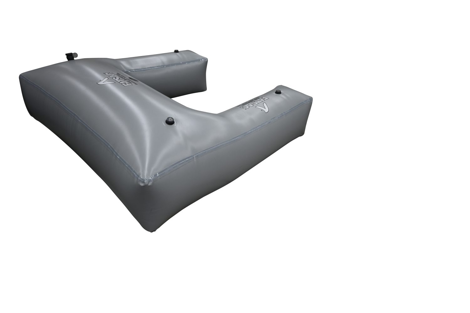 Fat Seat (W710) gray inflatable boat stabilizer with air valves and ballast bag.
