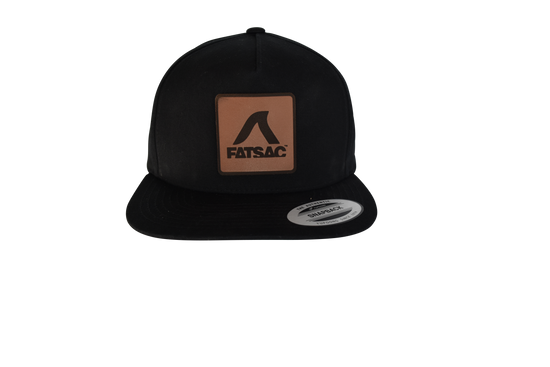 Black FatSac Snap Back with leather patch on front (W966-BLACK).