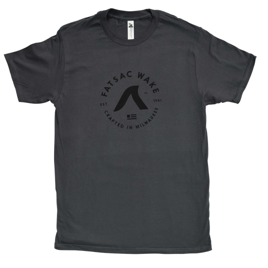 Fatsac Logo Tee (W970) in gray with Crafted in Milwaukee text.