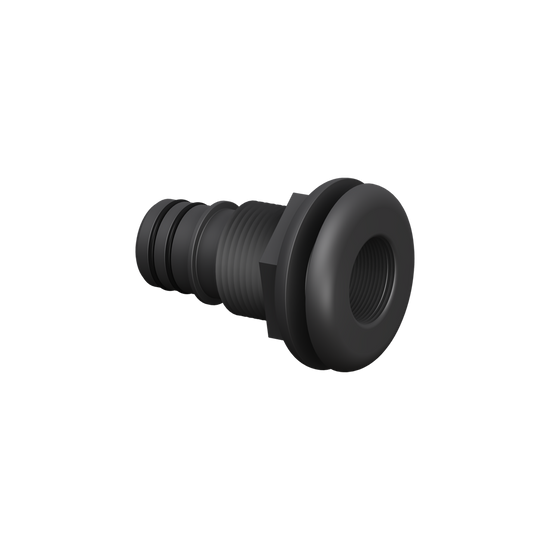 Isolated Thru-Hull, Threaded, Flanged black plastic connector, 1-1/8in (S1003).