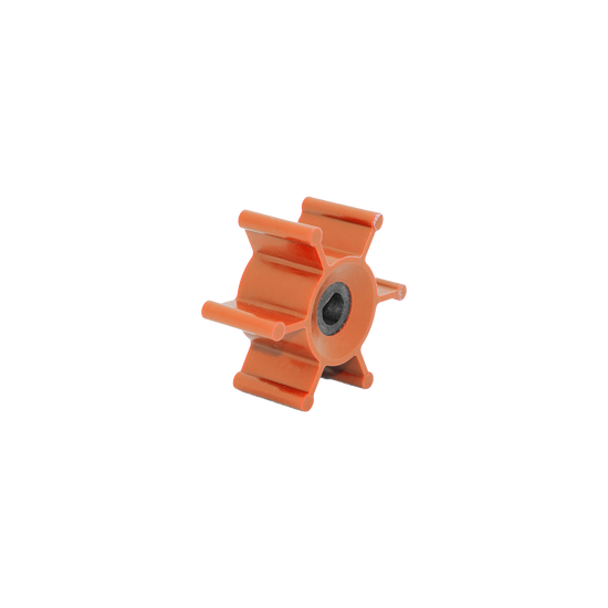 Johnson Tallulah S2004: 6-blade orange plastic wheel for MC97 use, central hole, isolated.