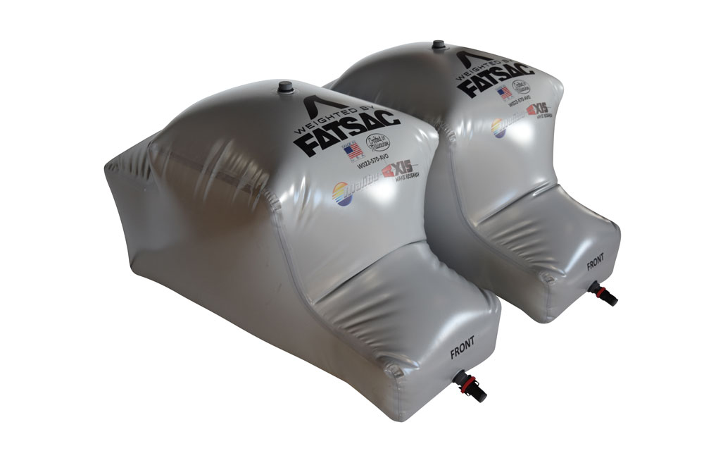 Two gray Malibu PNP Rear Sacs, 1,140 lbs total, labeled PORT & STB.