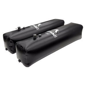 Angled side view of two black Side Sacs (520 lbs total).