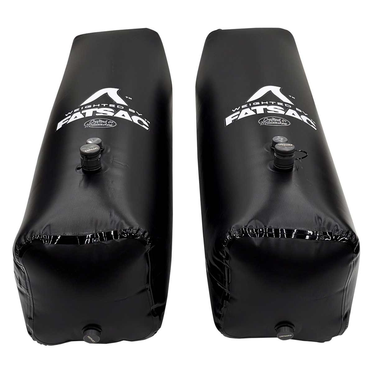 Angled front view of two black Side Sacs ballast bags 520 lbs.