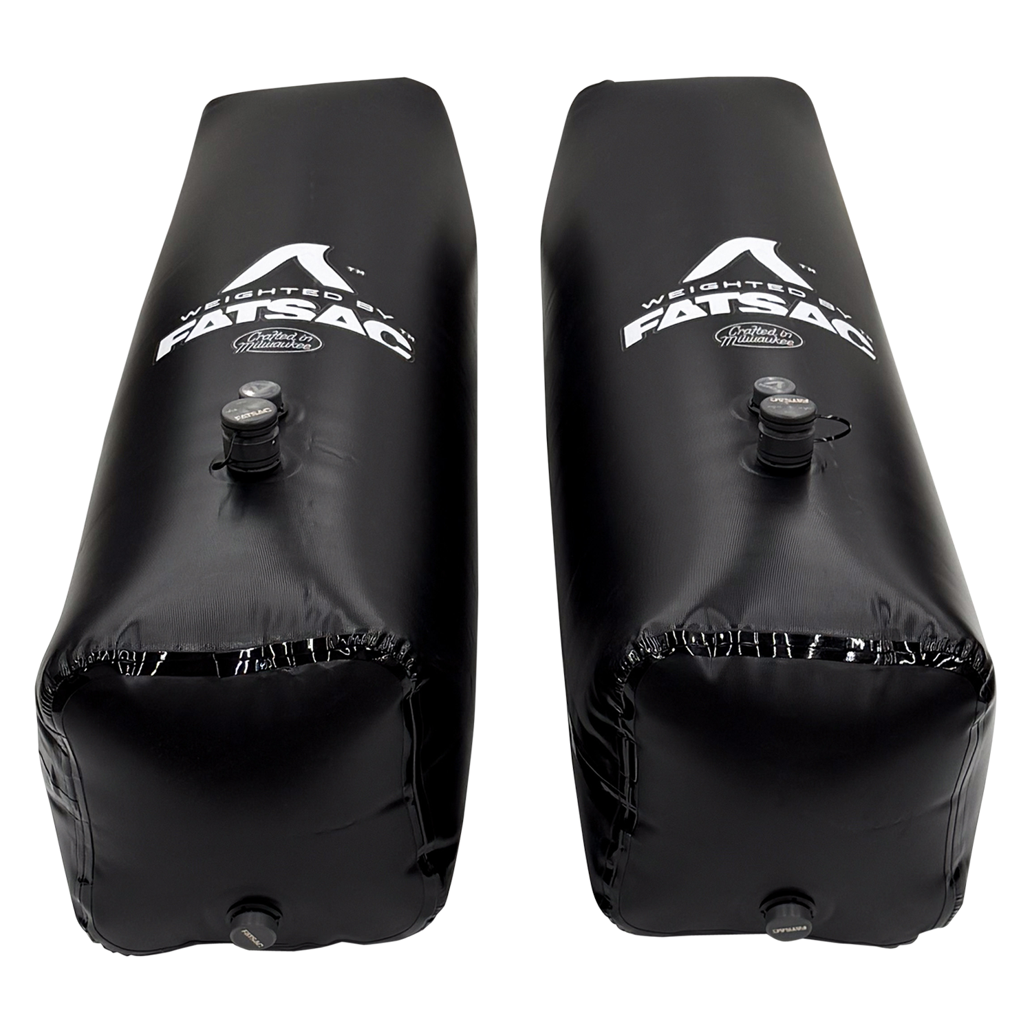 Angled front view of two black Side Sacs ballast bags 520 lbs.