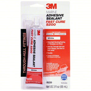 3M Marine Adhesive Sealant 5200FC, white, permanent bonding, fast cure, 3 oz tube (50809).
