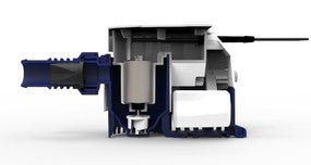 Side cutaway view of Sahara Mk2 800 12v bilge pump showing internal components.