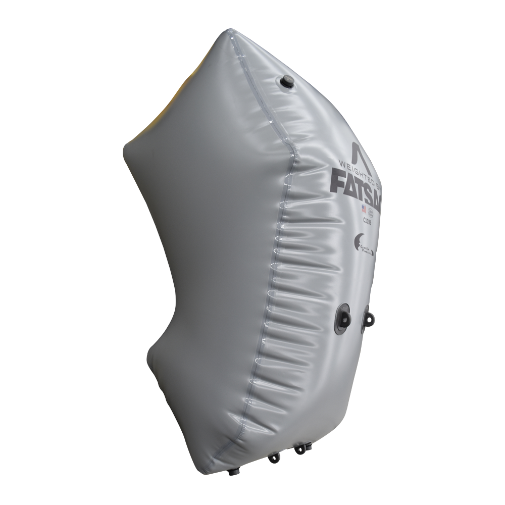 Silver inflatable bag with black valves, logo, and Yamaha Jet Boats 24 Model ballast system.