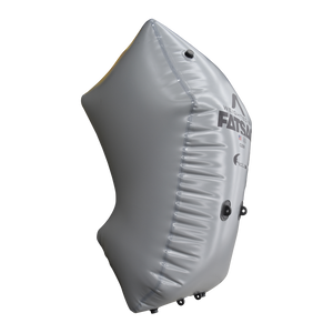 Silver inflatable bag with black valves, logo, and Yamaha Jet Boats 24 Model ballast system.