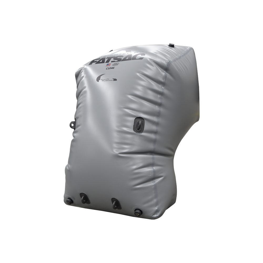 Gray, inflatable ballast bag for Yamaha 21 Jet Boats, with multiple valves and black text.
