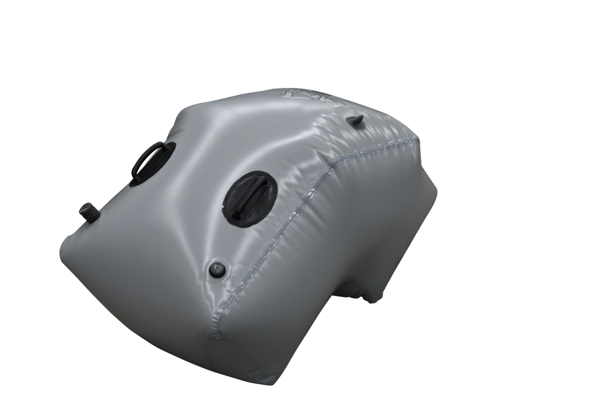Gray water reservoir with black valves, perfect for the Chaparral Vortex Rear Seat Deck Sac.