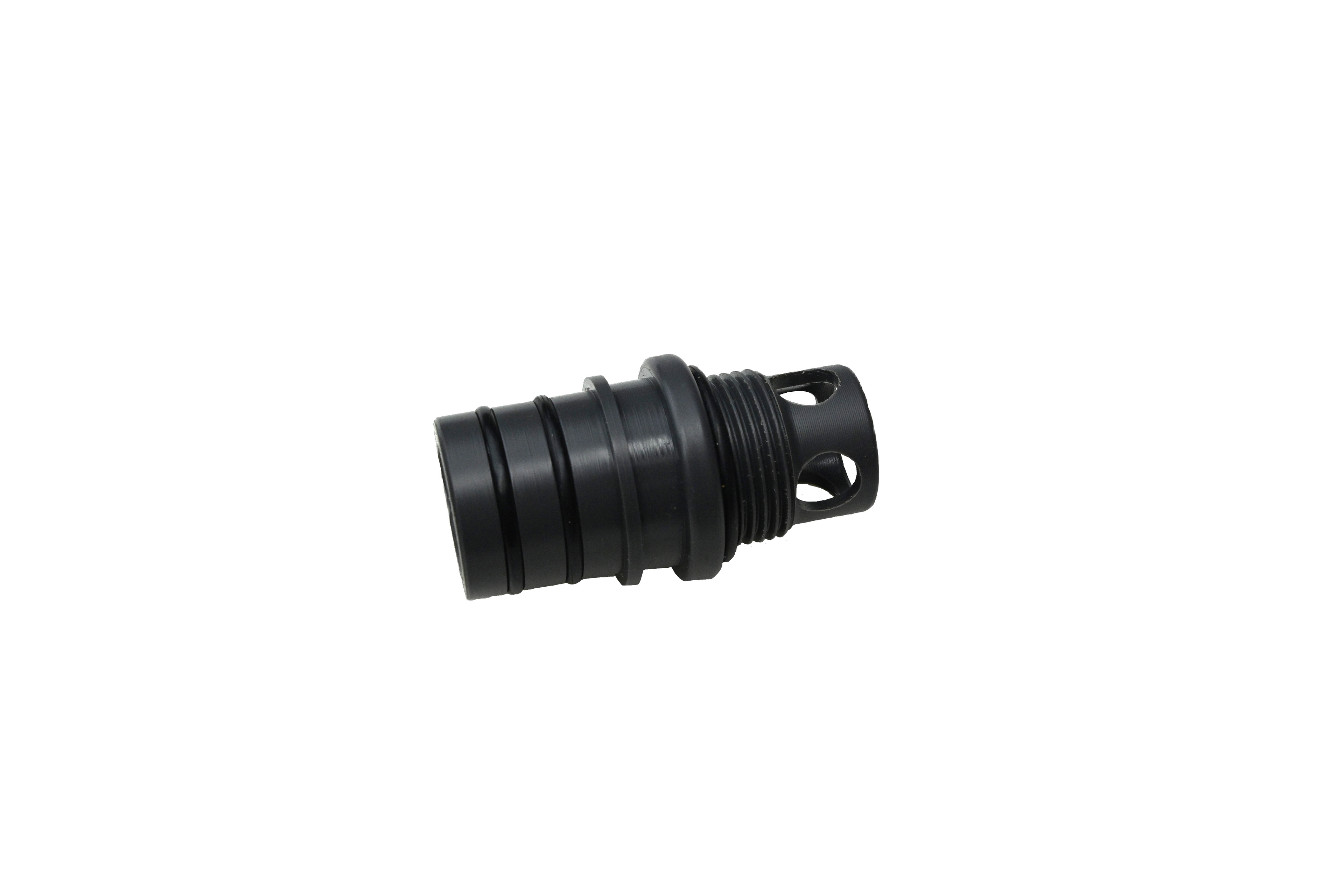 Side view of the black Suction Stop Sac Valve Threads.