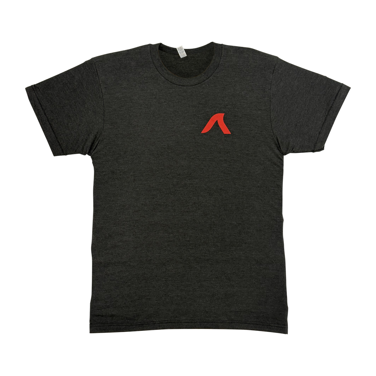 Front view of Fatsac Tee Shirt Red Swirl with small red logo on left chest.