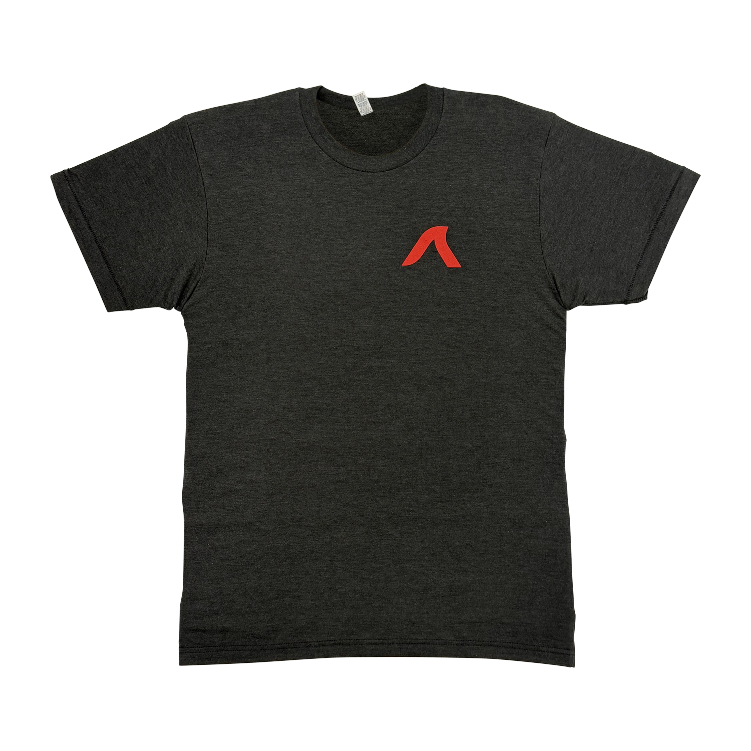 Front view of Fatsac Tee Shirt Red Swirl with small red logo on left chest.
