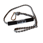 Black handle with barefoot logo, braided rope, carabiner clipped; ideal dock line from Fatsac.