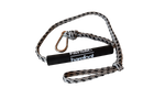 Black handle with barefoot logo, braided rope, carabiner clipped; ideal dock line from Fatsac.