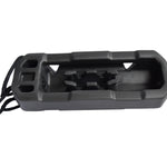 Fatsac black boat bumper with handle and dock line.