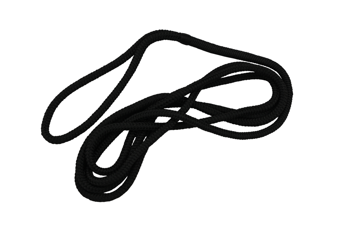 Fatsac heavy-duty black dock line with loop on white background.
