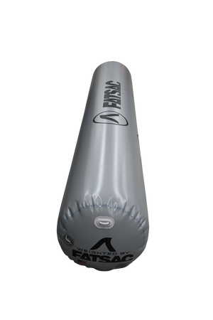 Gray elongated inflatable Fatsac bag, ideal as a boat bumper.