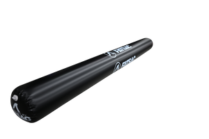 Black inflatable boat bumper with white Fatsac logo.