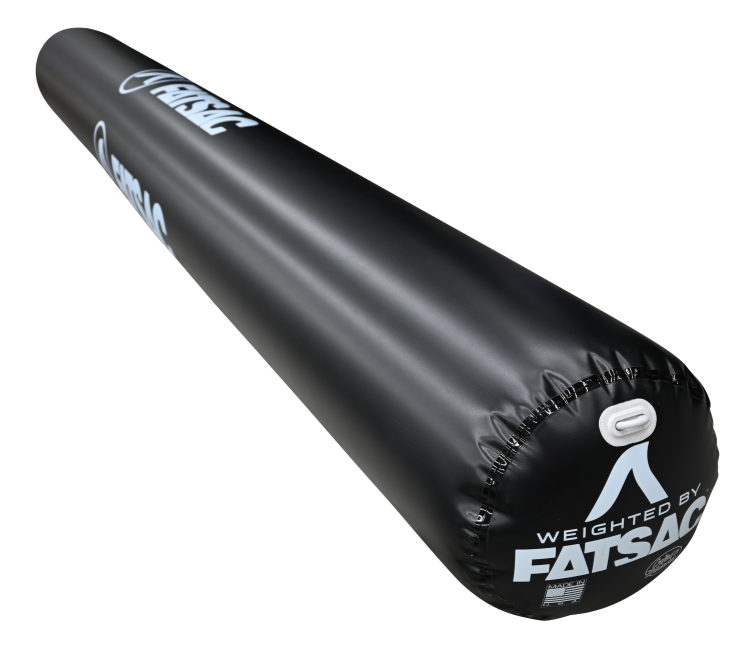 Black inflatable boat bumper with Weighted by Fatsac + Bungee Marine Cable.