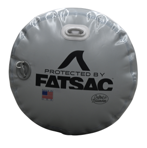 Gray round Fatsac boat fumper with handles, Made in USA.