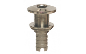 Close-up of 1 Stainless Steel Thru-Hull (O8015) featuring a flange and grooved rod.