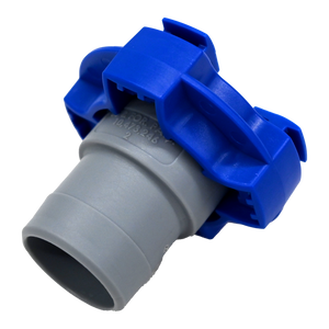 Gray and blue flowrite plug side view.