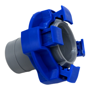 Gray and blue flowrite plug sitting, rear view.