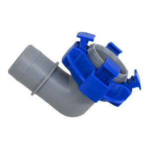 Gray and blue flowrite elbow plug right side view.