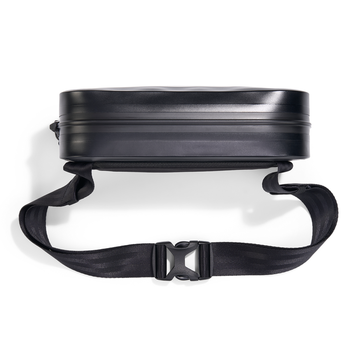 Top view of Hip Pack with low-profile design, sealed zipper track, and adjustable buckle strap.