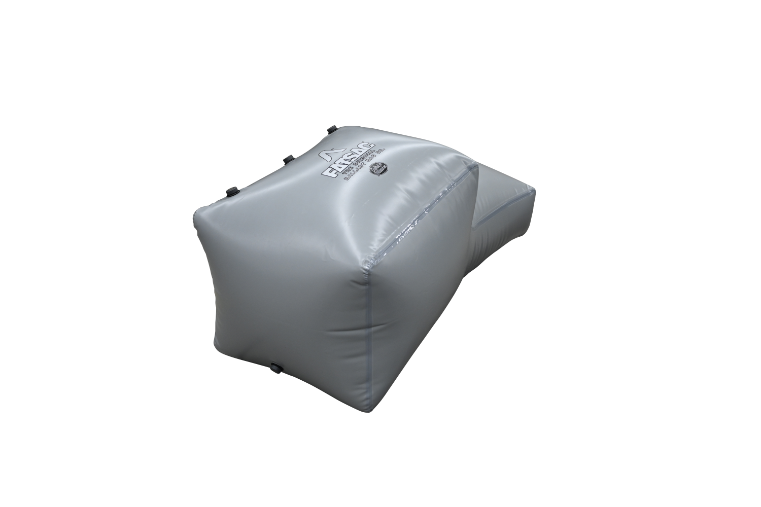 Gray portside inflatable buoy, labeled Tige; 800 lbs.