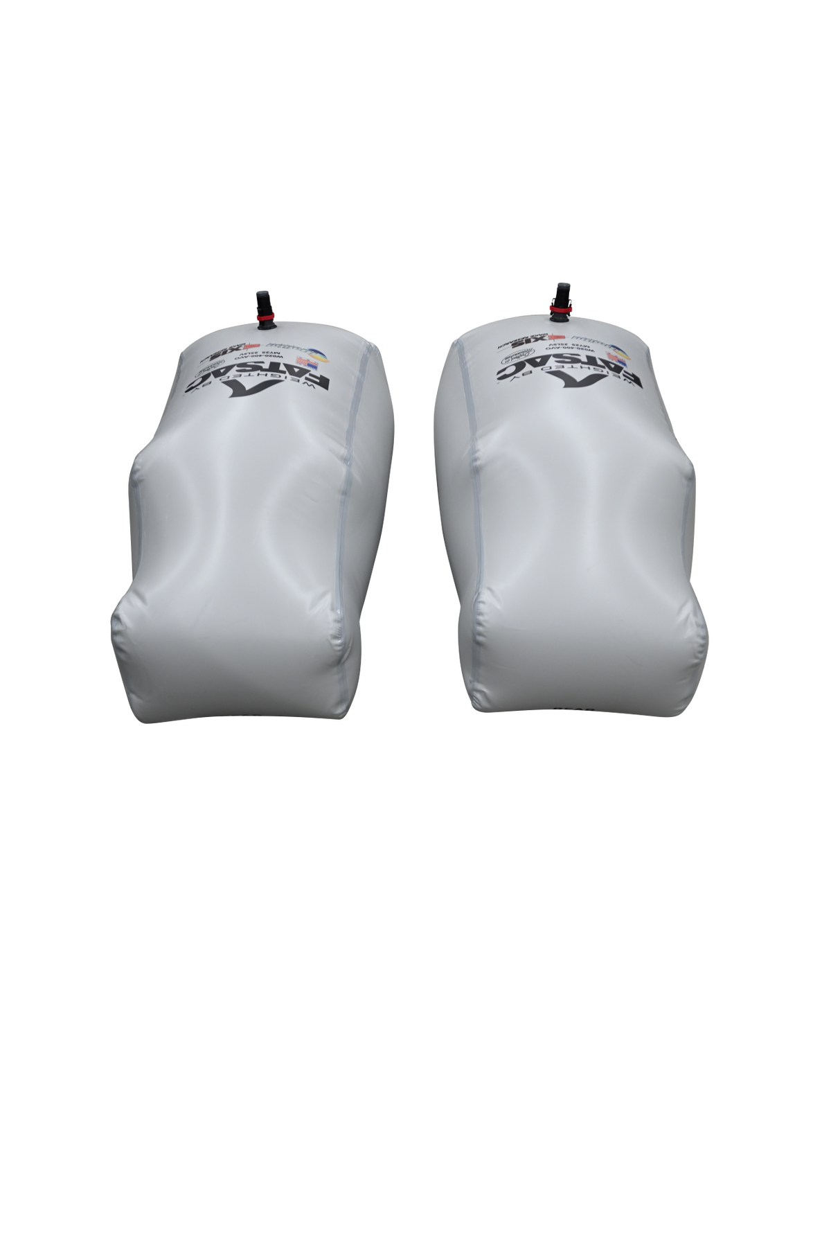 Two gray MALIBU REAR 2025 ballast bags with handles, labeled Fly, shown front view.