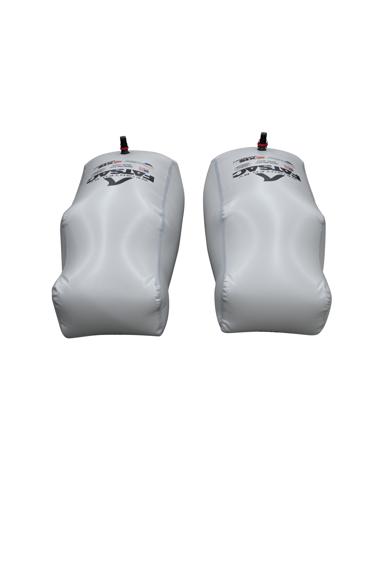 Two gray MALIBU REAR 2025 ballast bags with handles, labeled Fly, shown front view.