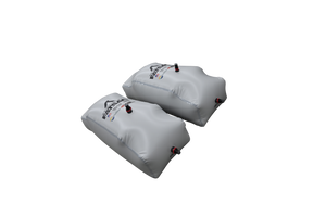 Two large gray MALIBU REAR 2025 ballast bags with valves, ideal for surfing, on black.