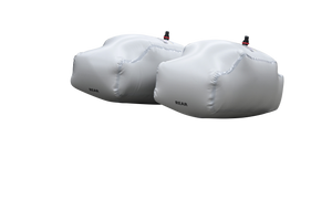 Two white MALIBU REAR 2025 airbags contrast with the black, similar to ballast bags.