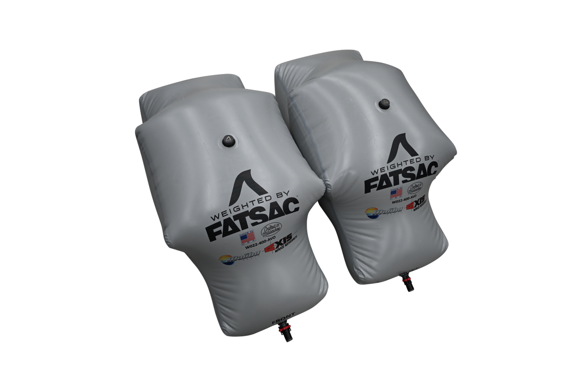Two gray Malibu PNP rear sacs, 400 lbs each, for wake surfing.