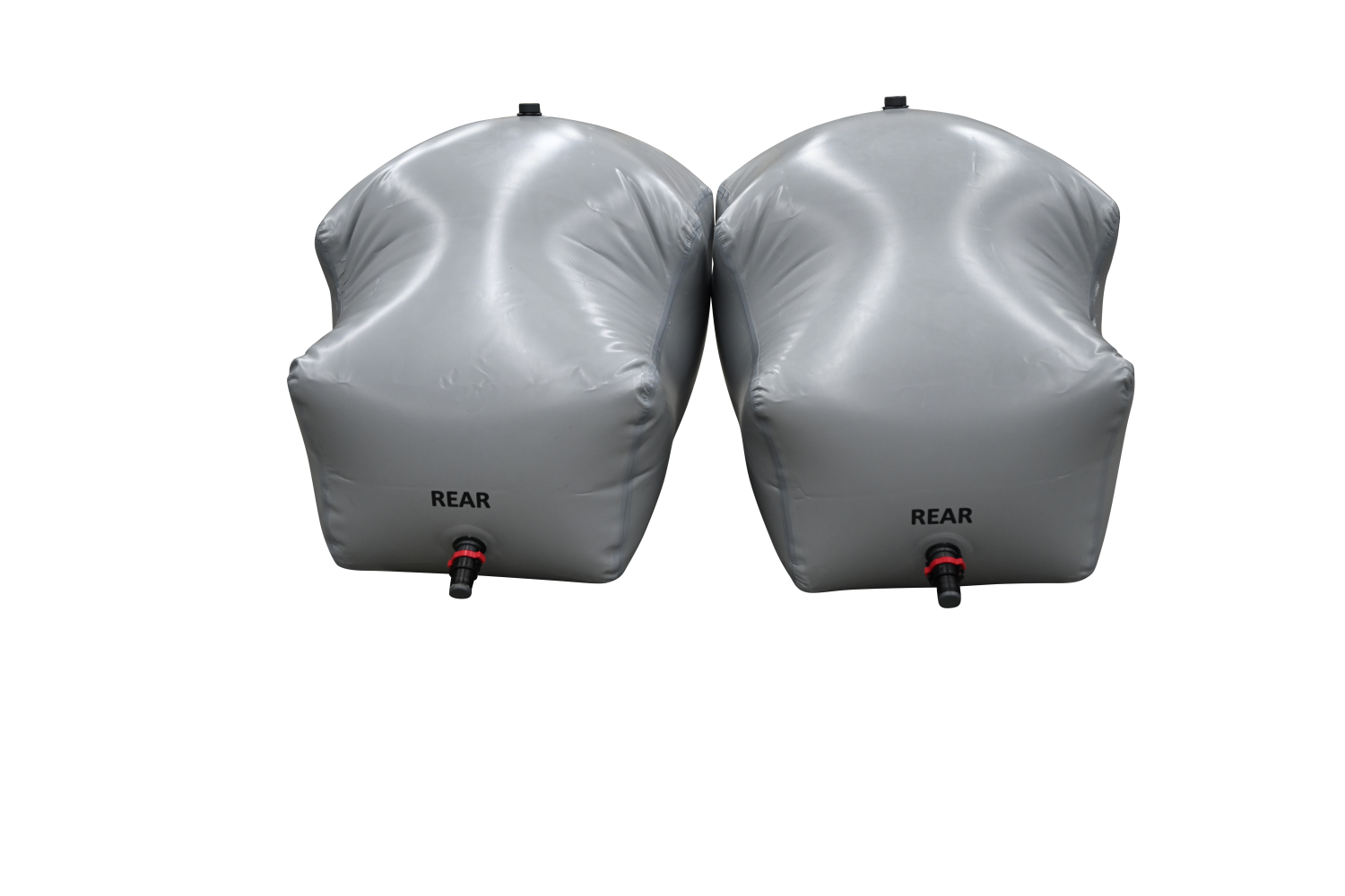 Two MALIBU PNP REAR SACS with valves labeled REAR on a dark surface.