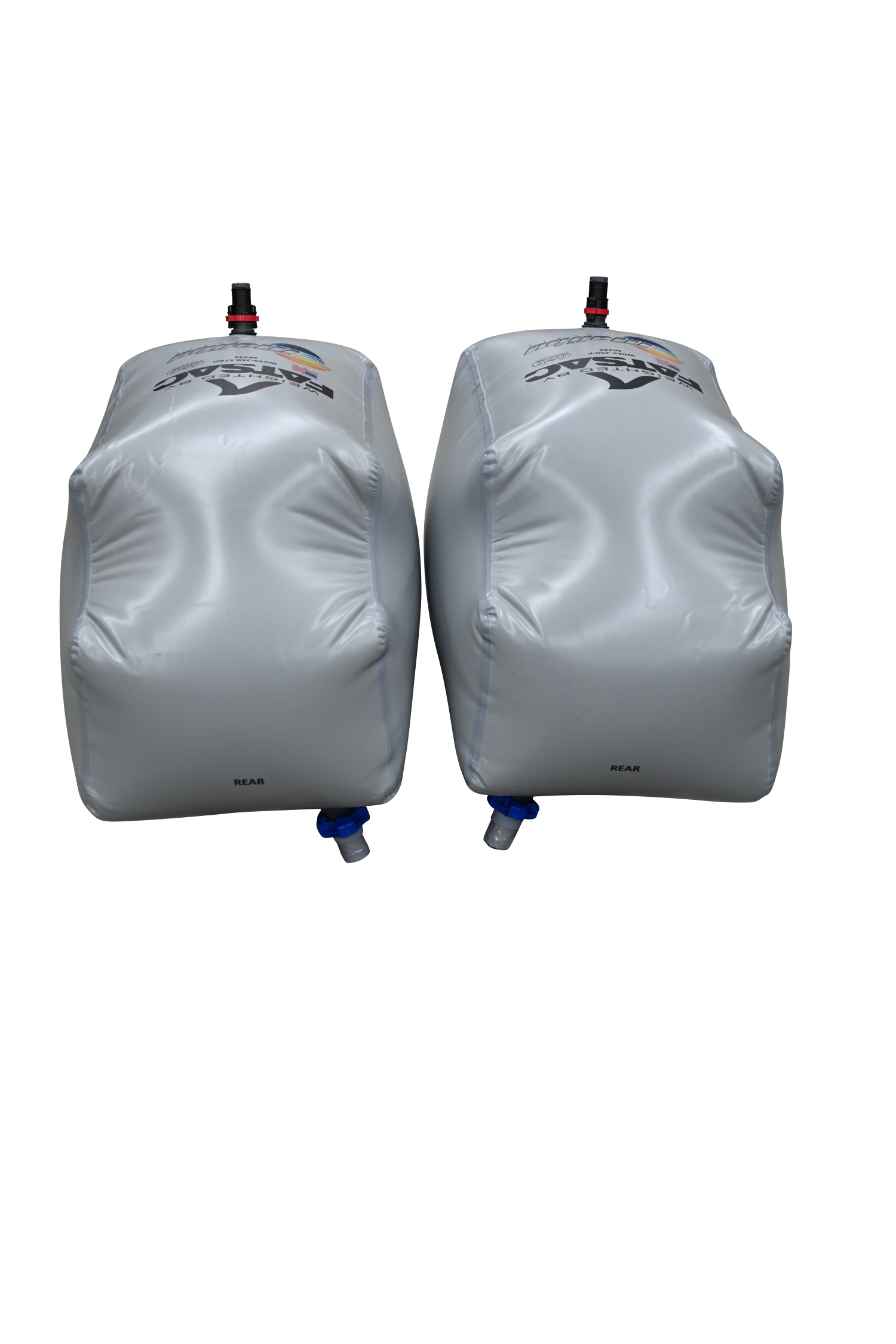 Gray Malibu ballast bags with black caps and logo.