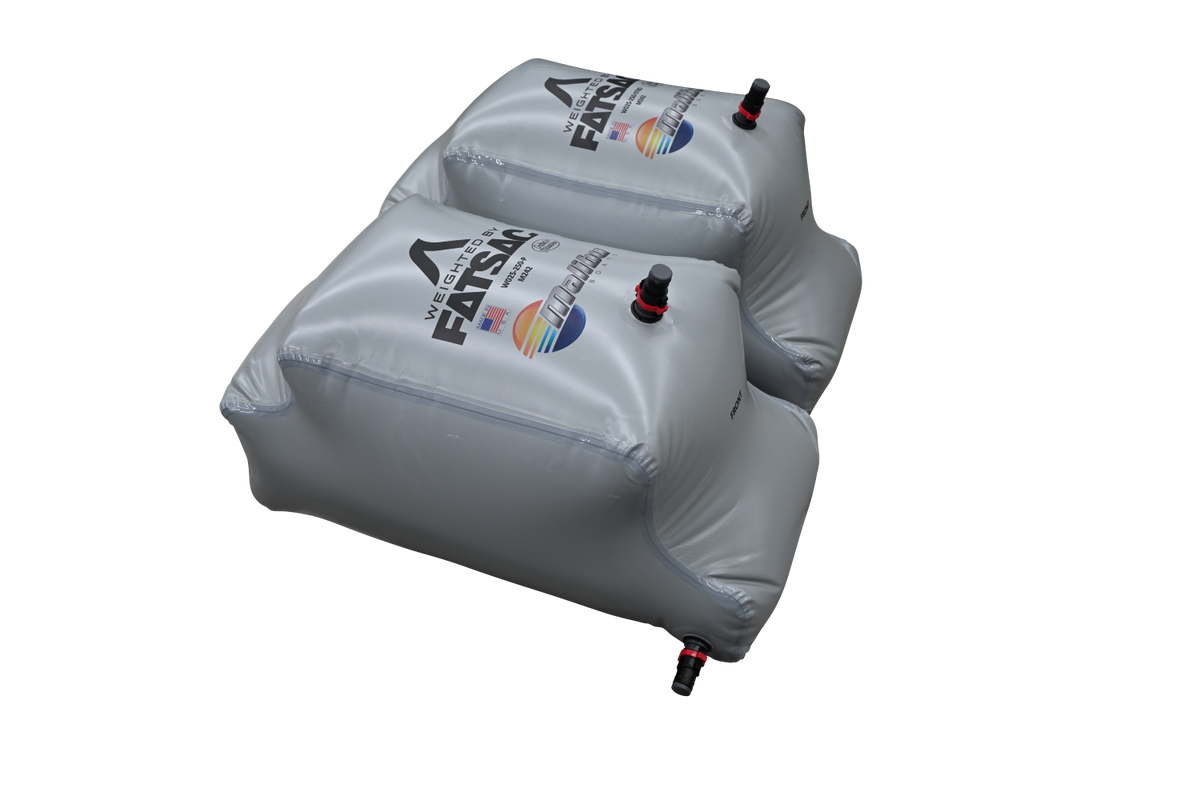 Two gray FatSac ballast bags, with valves, fit Malibu M242 Rear Sac Kit (500 lb).