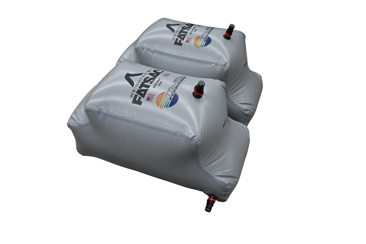 Two gray FatSac ballast bags, with valves, fit Malibu M242 Rear Sac Kit (500 lb).