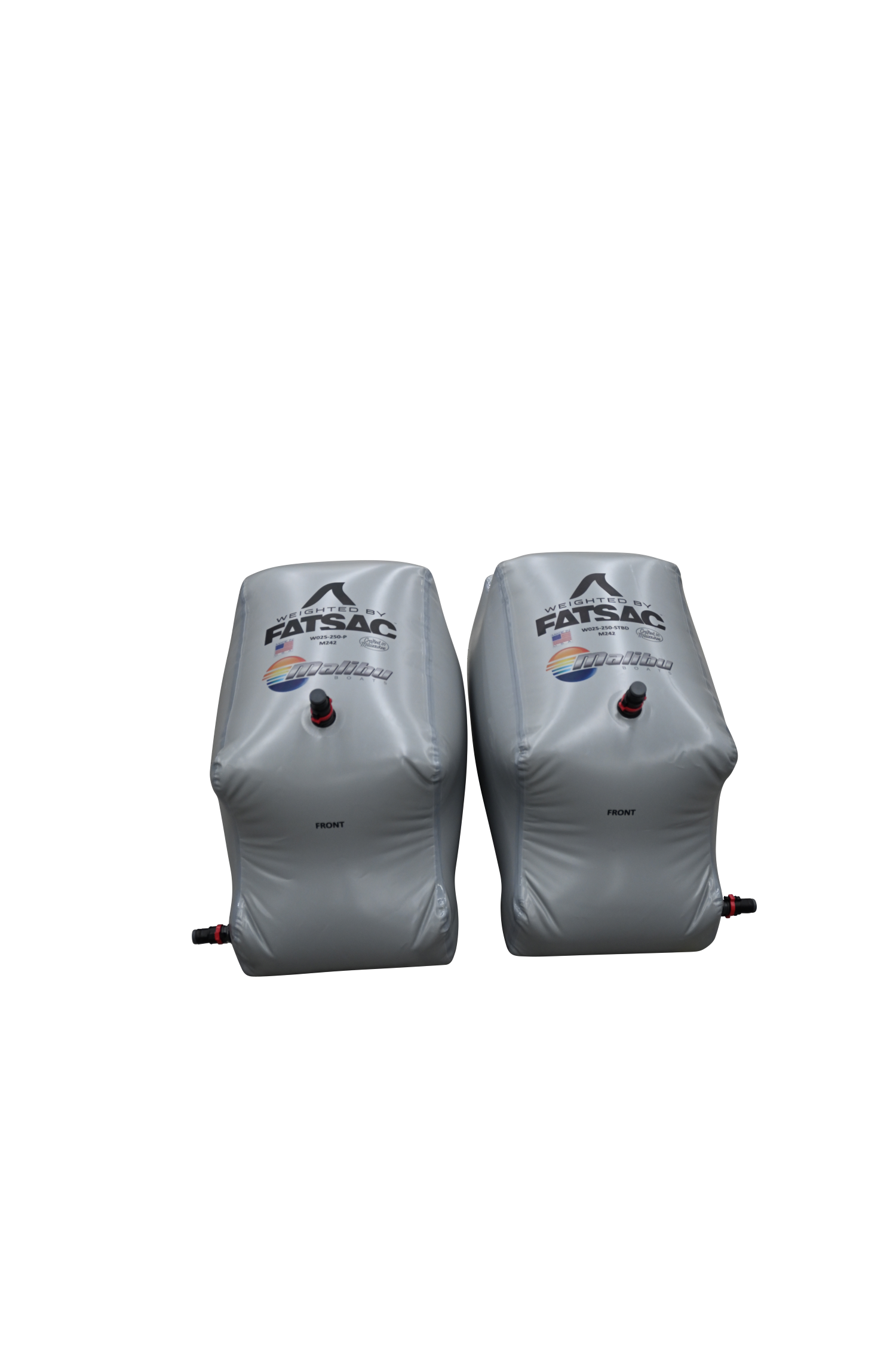 Two gray FatSac bags with logos, ideal for Malibu M242 - Product: W025-250-KIT.