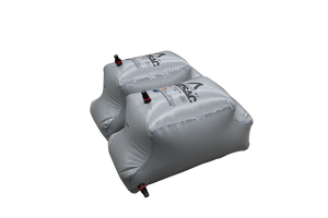 Two gray Malibu M242 rear ballast bags with valves, W025-250-KIT, shown against black.