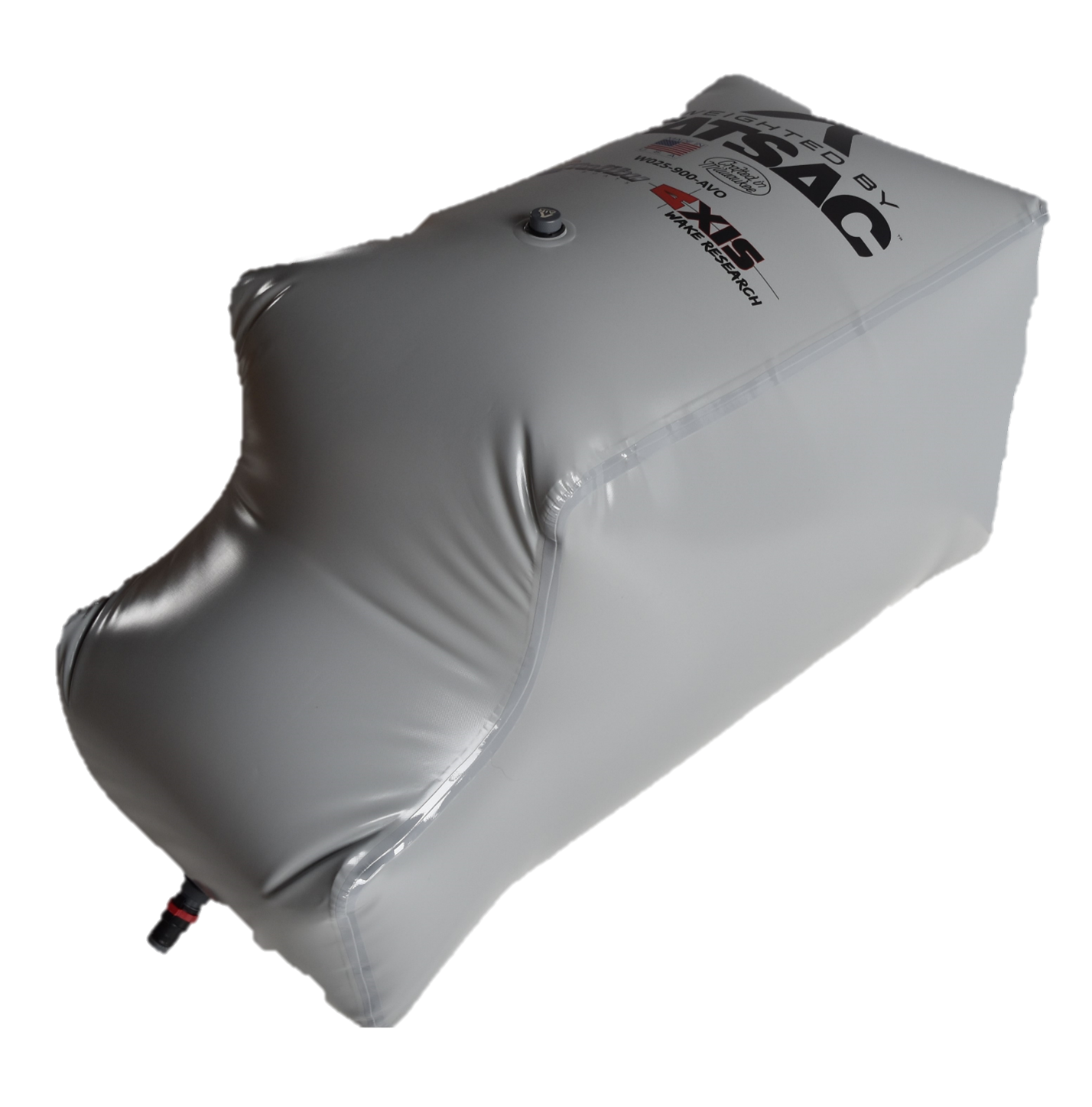AXIS PNP gray rear ballast bag, 900 lbs, with quick connect fittings and logo.