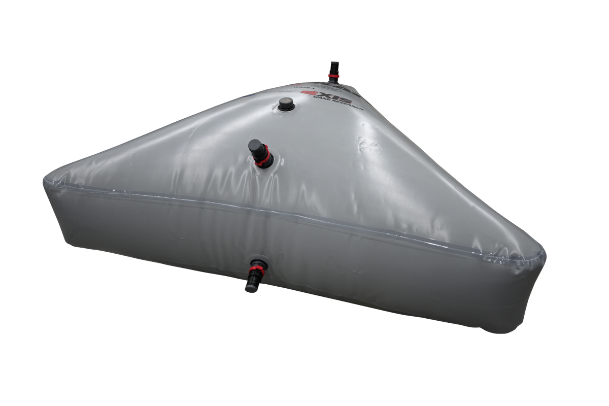 Gray triangular AXIS WAKE PNP BOW SAC with multiple valves and an air release plug.