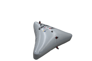 Gray triangular inflatable buoy with AXIS WAKE PNP BOW SAC logo and air release plug.